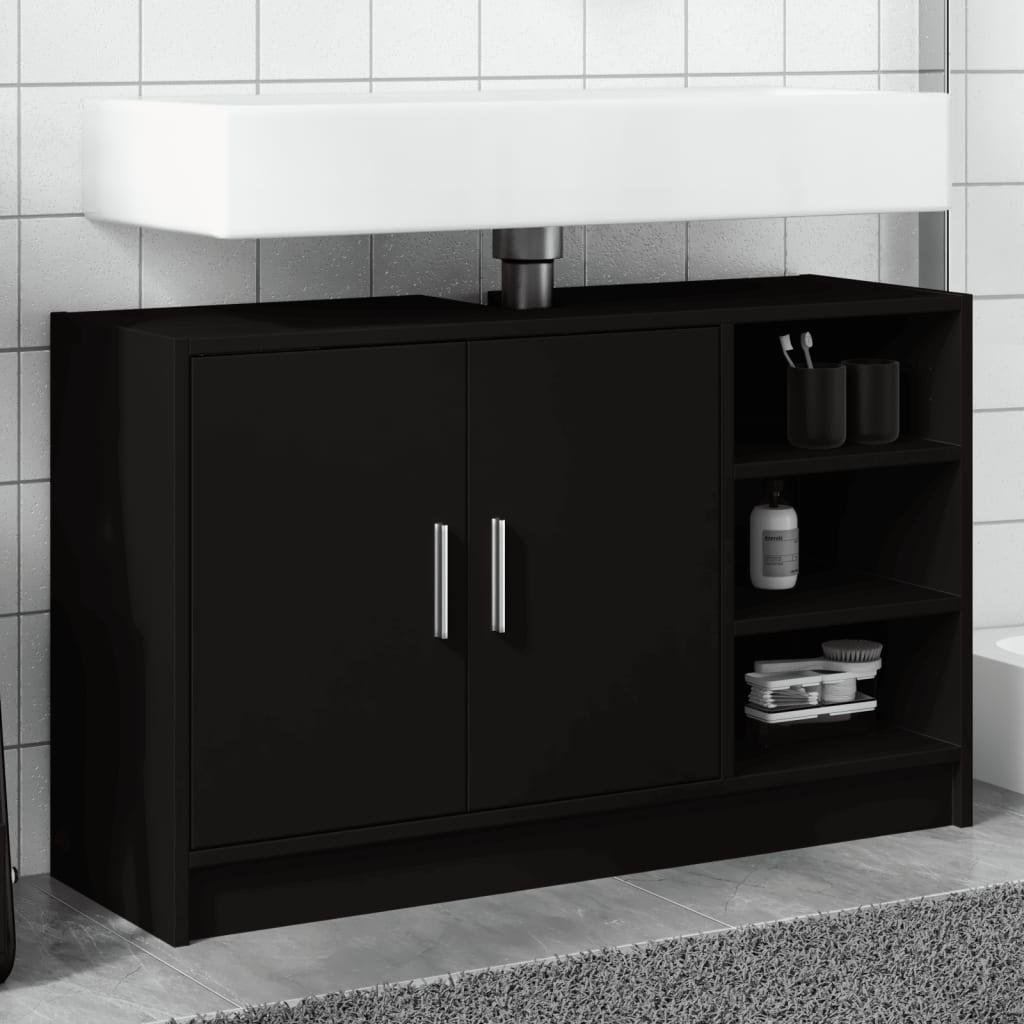 Underskab til håndvask 90x29x55 cm konstrueret træ sort