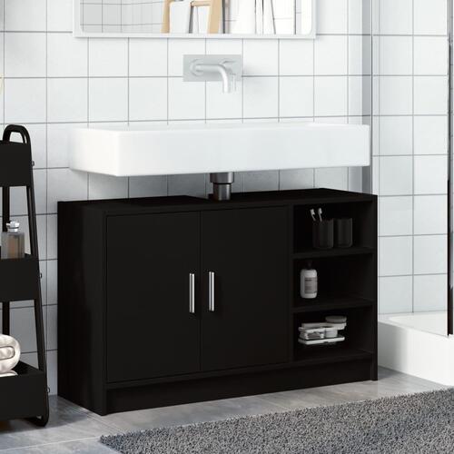 Underskab til håndvask 90x29x55 cm konstrueret træ sort