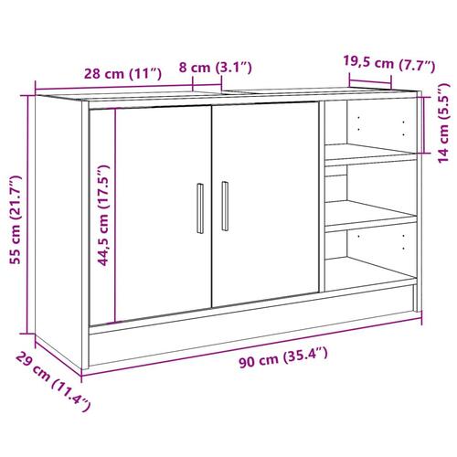 Underskab til håndvask 90x29x55 cm konstrueret træ brunt eg