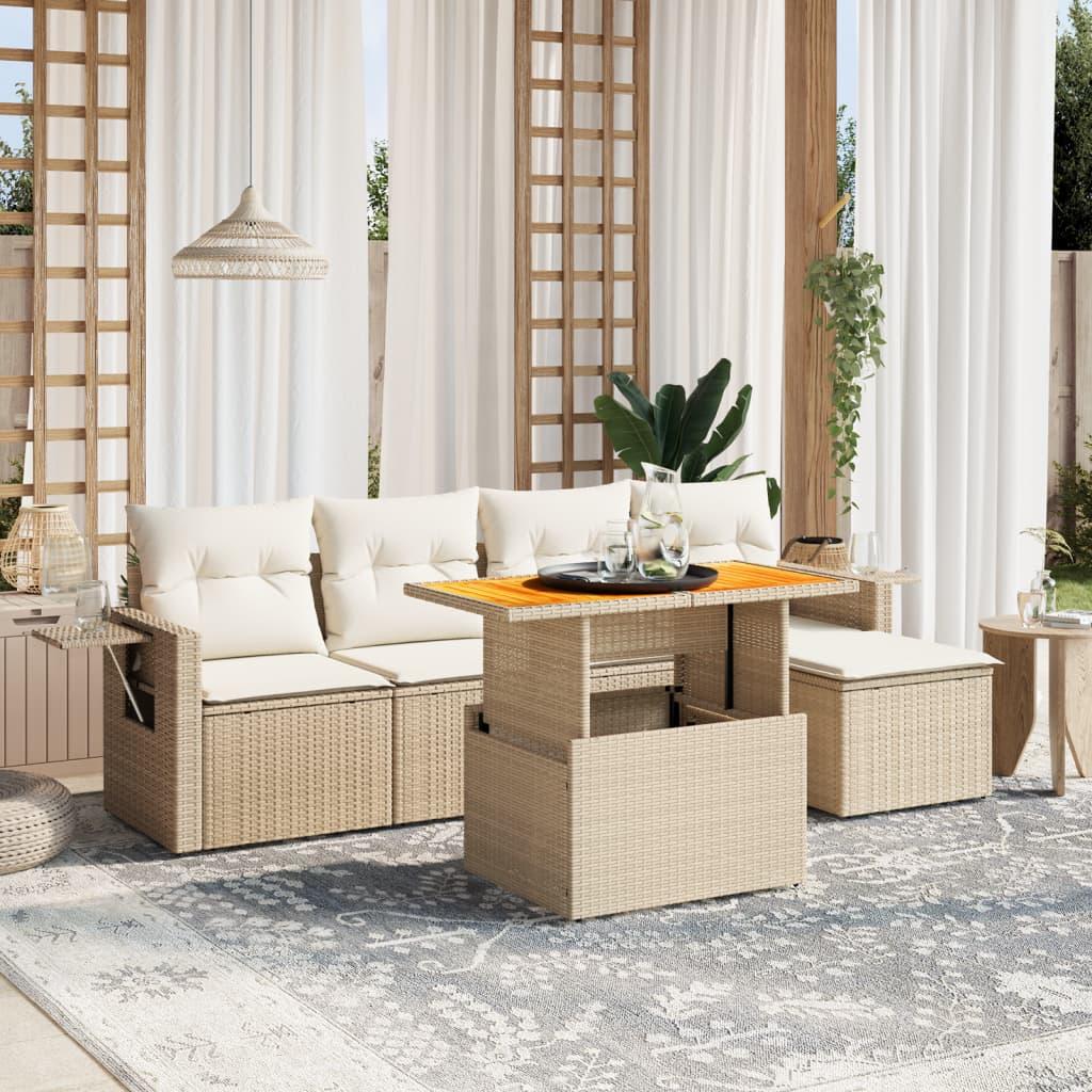 Sofasæt til haven 6 dele med hynder i polyrattan beige