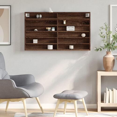 Vitrineskab 100x8,5x58 cm konstrueret træ brun egetræsfarve