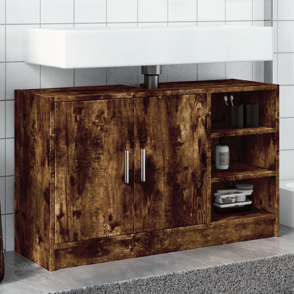 Underskab til håndvask 90x29x55 cm konstrueret træ røget eg
