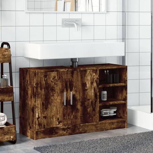 Underskab til håndvask 90x29x55 cm konstrueret træ røget eg