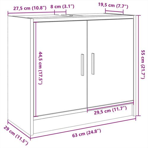 Underskab til håndvask 63x29x55 cm konstrueret træ betongrå