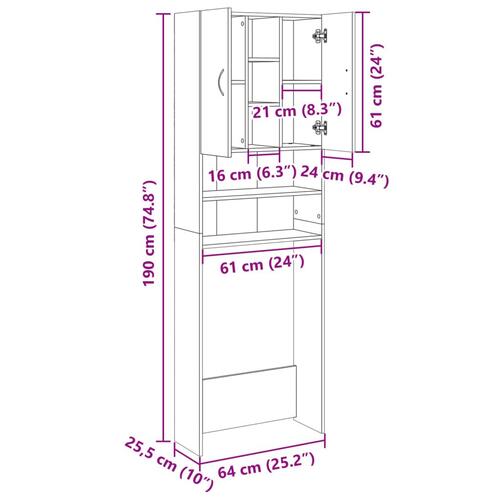 Vaskemaskineskab 64x25,5x190 cm sonoma-eg