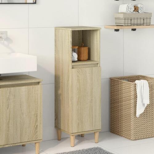 Badeværelsesskab 30x30x100 cm konstrueret træ sonoma-eg