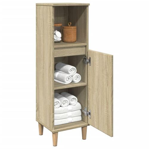 Badeværelsesskab 30x30x100 cm konstrueret træ sonoma-eg