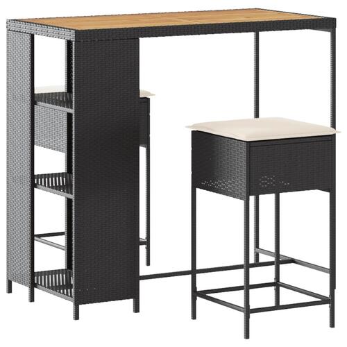 Barsæt til haven 3 dele med hynder polyrattan sort