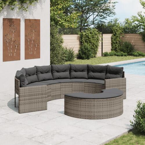 Sofasæt til haven 2 dele halvrund polyrattan grå