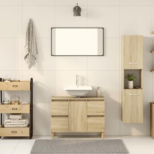Badeværelsesskab 30x30x130 cm konstrueret træ sonoma-eg