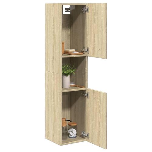 Badeværelsesskab 30x30x130 cm konstrueret træ sonoma-eg