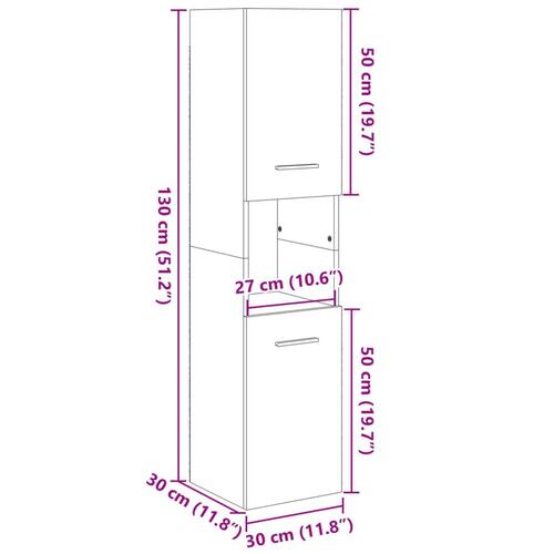 Badeværelsesskab 30x30x130 cm konstrueret træ sonoma-eg