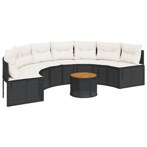 Havesofa med bord og hynder halvrund polyrattan sort