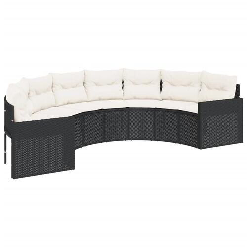 Havesofa med bord og hynder halvrund polyrattan sort