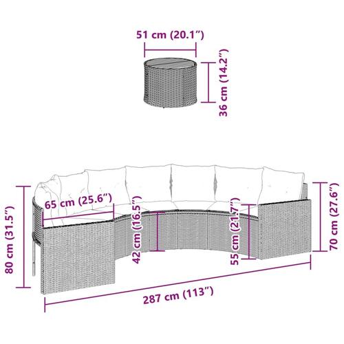 Havesofa med bord og hynder halvrund polyrattan sort