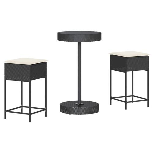 Barsæt til haven 3 dele med hynder polyrattan sort