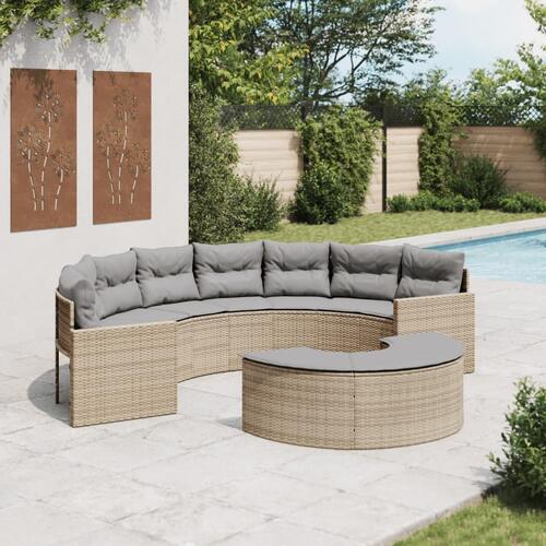 Sofasæt til haven 2 dele halvrund polyrattan beige