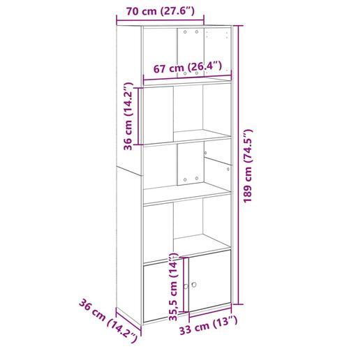 Bogreol 70x36x189 cm konstrueret træ sonoma-eg