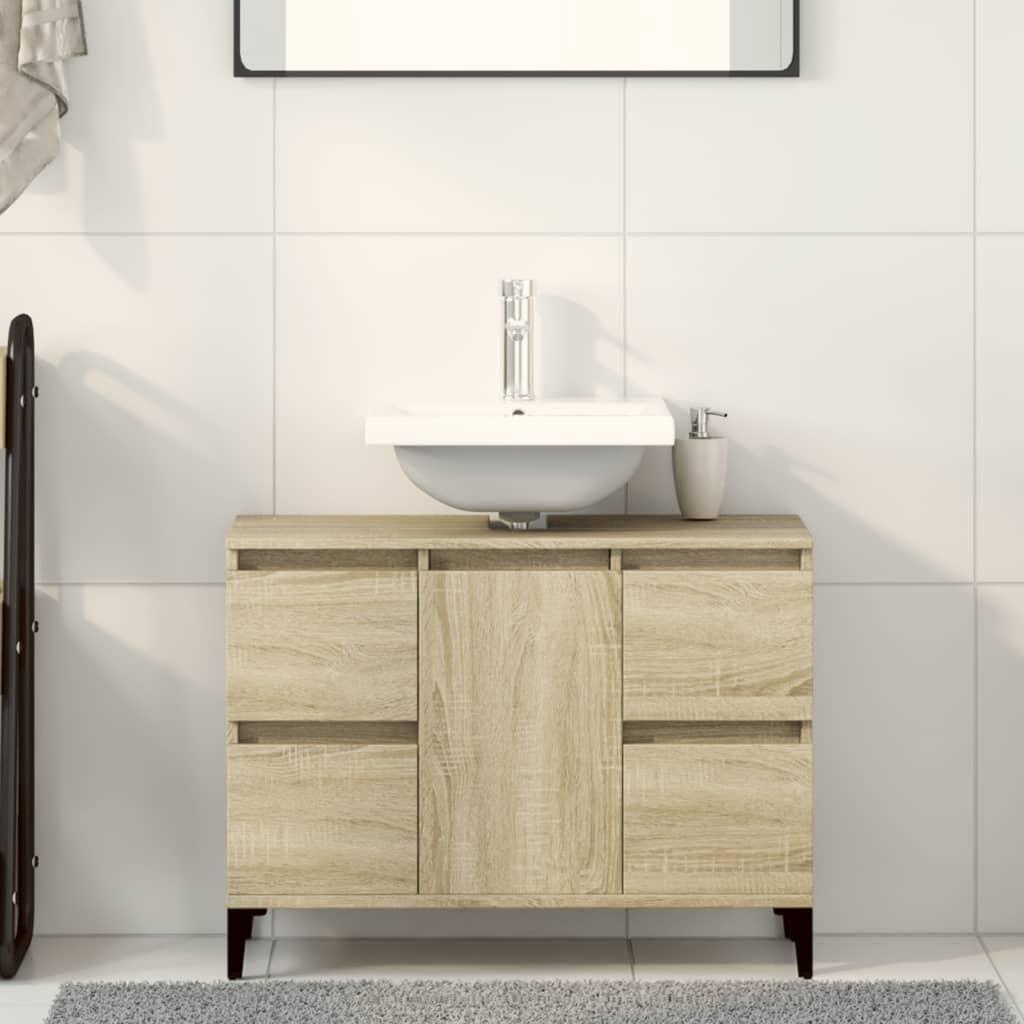 Underskab til håndvask 80x33x60 cm konstrueret træ sonoma-eg