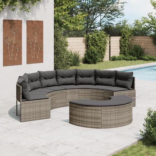 Sofasæt til haven 2 dele halvrund polyrattan grå