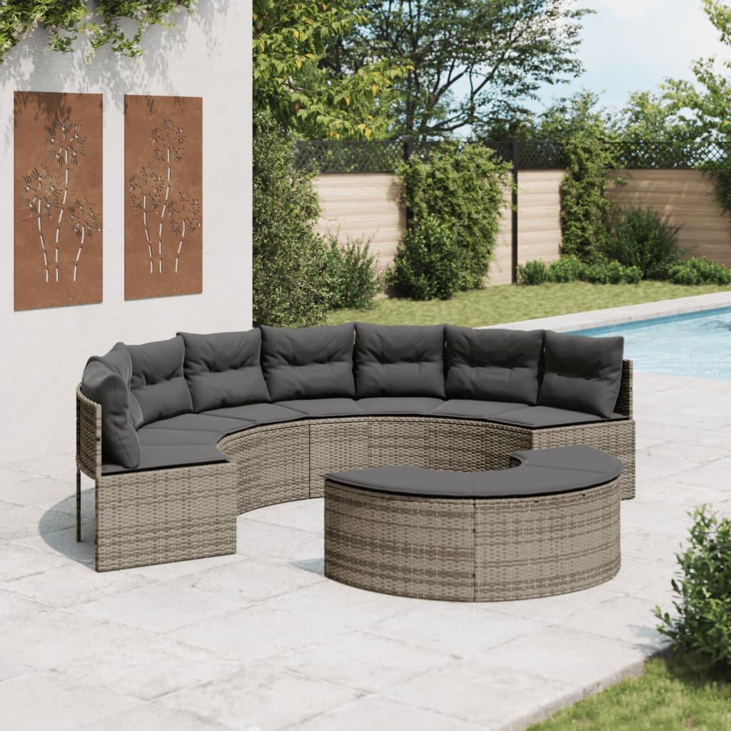 Sofasæt til haven 2 dele halvrund polyrattan grå