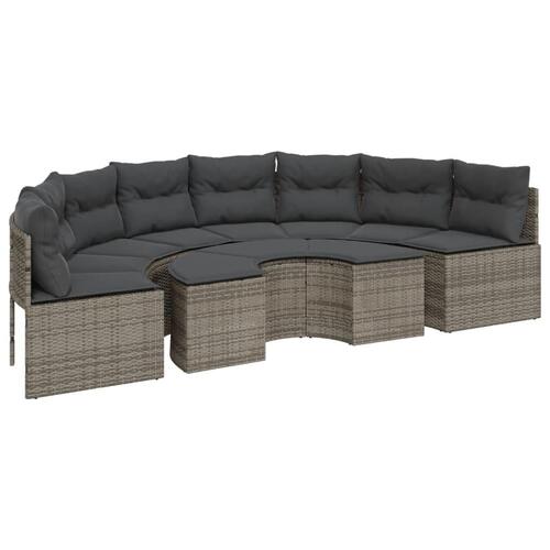 Sofasæt til haven 2 dele halvrund polyrattan grå