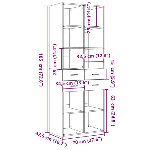 Skab 70x42,5x185 cm konstrueret træ grå sonoma-eg