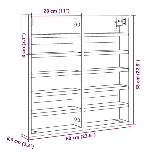 Vitrineskab 60x8,5x58 cm konstrueret træ brun egetræsfarve