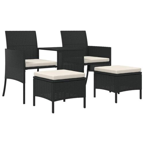 2-personers havesofa med bord og skamler polyrattan sort