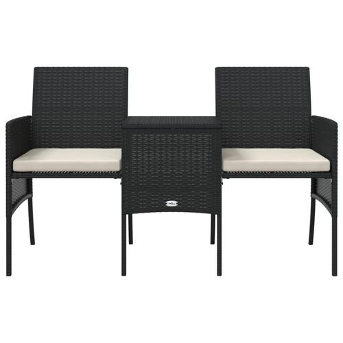 2-personers havesofa med bord og skamler polyrattan sort