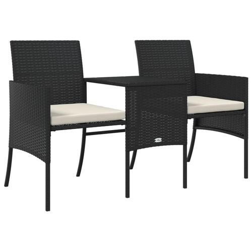 2-personers havesofa med bord og skamler polyrattan sort