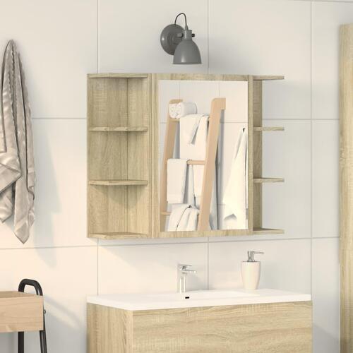 Badeværelsesskab med spejl 80x20,5x64 cm spånplade sonoma-eg