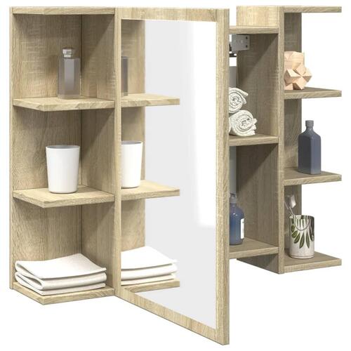 Badeværelsesskab med spejl 80x20,5x64 cm spånplade sonoma-eg