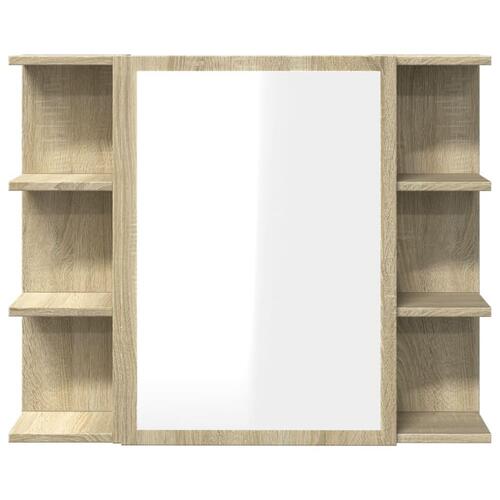 Badeværelsesskab med spejl 80x20,5x64 cm spånplade sonoma-eg