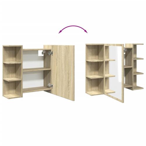 Badeværelsesskab med spejl 80x20,5x64 cm spånplade sonoma-eg