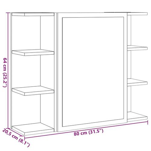 Badeværelsesskab med spejl 80x20,5x64 cm spånplade sonoma-eg