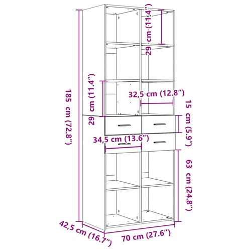 Skab 70x42,5x185 cm konstrueret træ sonoma-eg