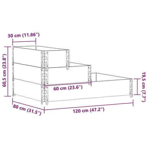 Højbed 120x80 cm 3 niveauer massivt fyrretræ