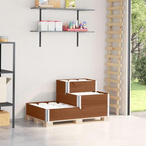 Højbed 120x80 cm 3 niveauer massivt fyrretræ brun