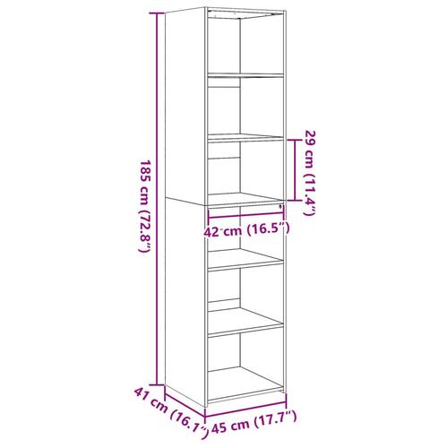 Reol 45x41x185 cm konstrueret træ betongrå