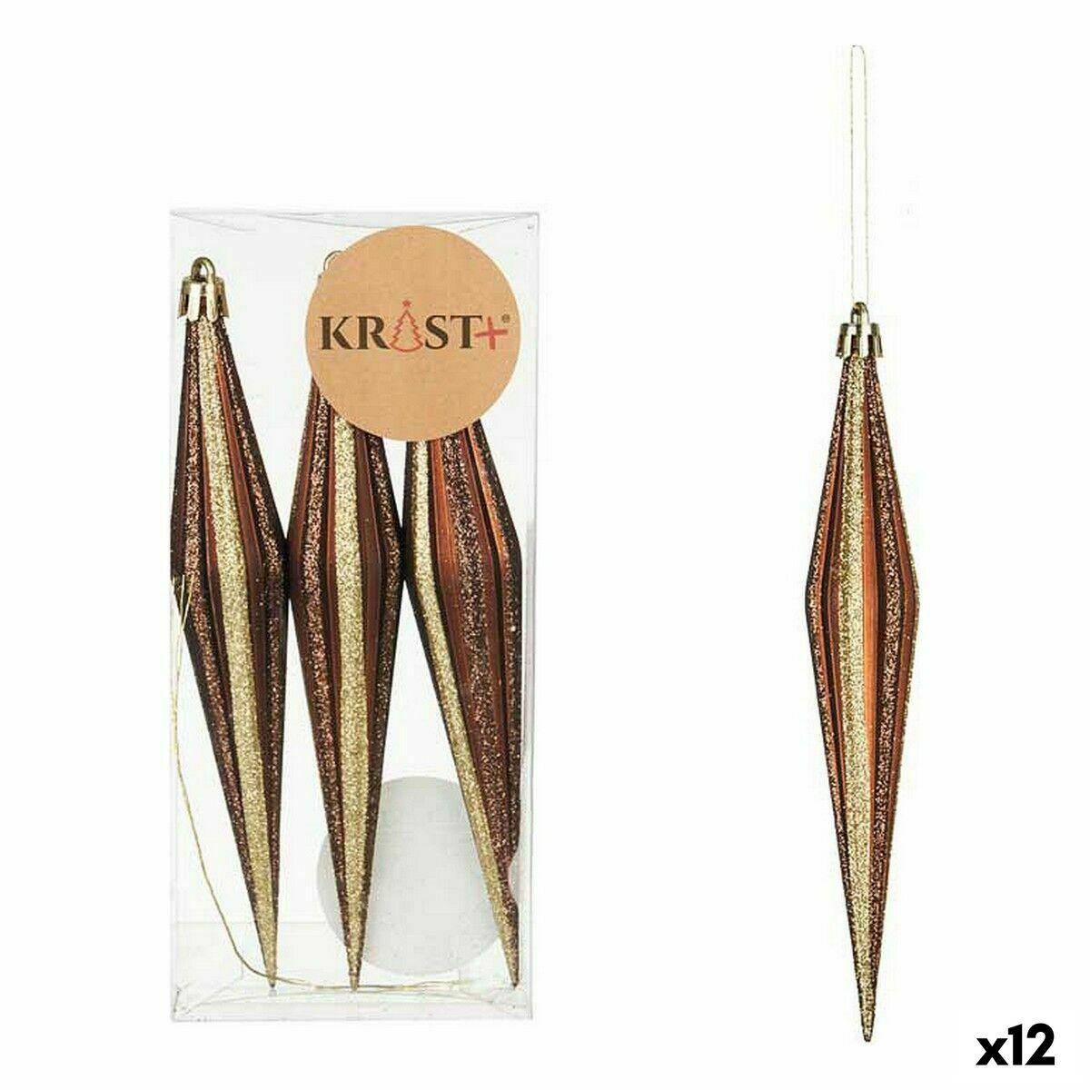 Julekugler Krist+ brun - strakte PVC vedhæng, 12 stk. (8,5 × 3,5 × 19 cm)