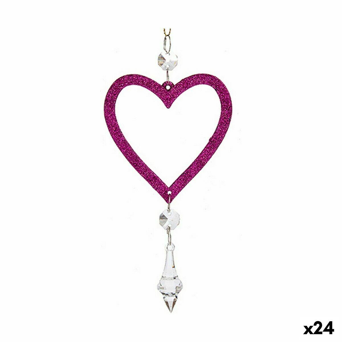 Julepynt hængende hjerte Krist+ fuchsia - 9 × 16 × 2 cm (24 stk)