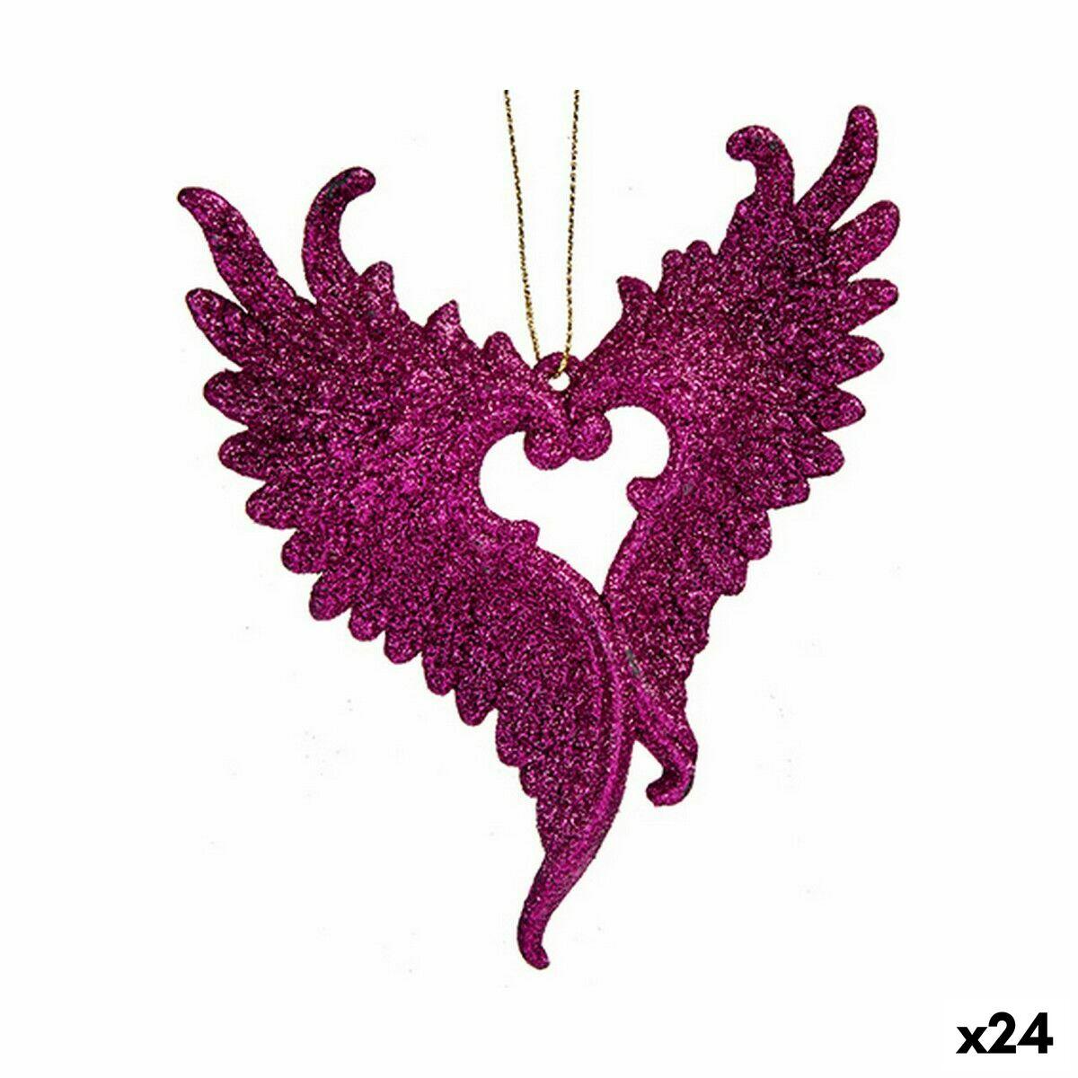 Julepynt - Krist+ fuchsia englevinger, hængende (24 stk) 12 × 13 × 2,5 cm
