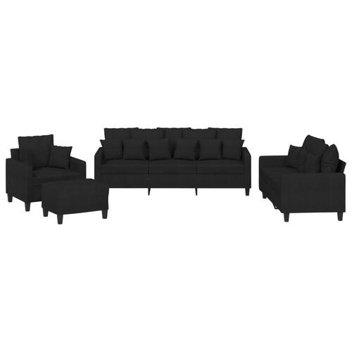 Sofasæt 4 dele med puder stof sort