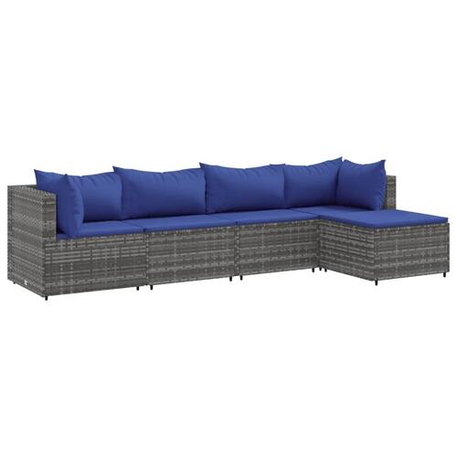 Loungesæt til haven 5 dele med hynder polyrattan grå