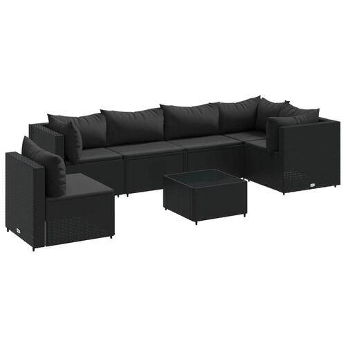 Loungesæt til haven 7 dele med hynder polyrattan sort