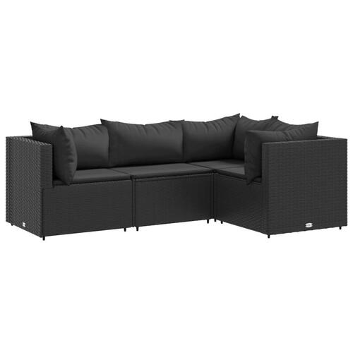 Loungesæt til haven 4 dele med hynder polyrattan sort