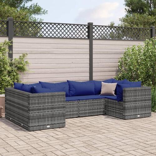Loungesæt til haven 6 dele med hynder polyrattan grå