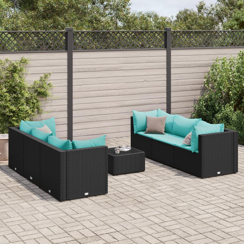 Loungesæt til haven 7 dele med hynder polyrattan sort