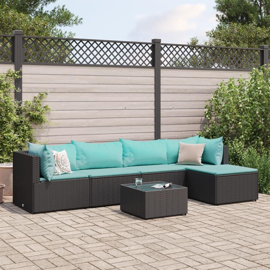 Loungesæt til haven 6 dele med hynder polyrattan sort